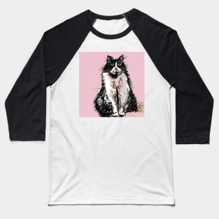 Tuxedo Cat Cute Drawing - on Pink Baseball T-Shirt